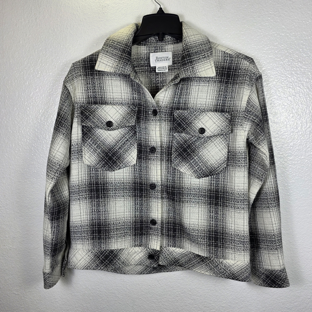 Boston Traders Shirt Jacket Women's‎ Black Off-White Grey Plaid Shacket Size S